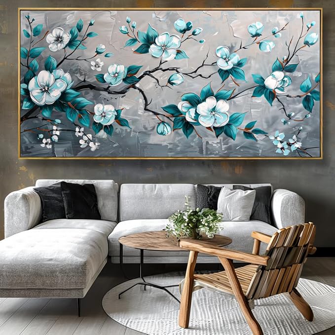 Wall Art Rustic Flowers Wall Decor Nature Wall Art Plum Blossom Canvas Painting for Bedroom Living Room Dining Room Home Office Decor 20"x40" with Framed