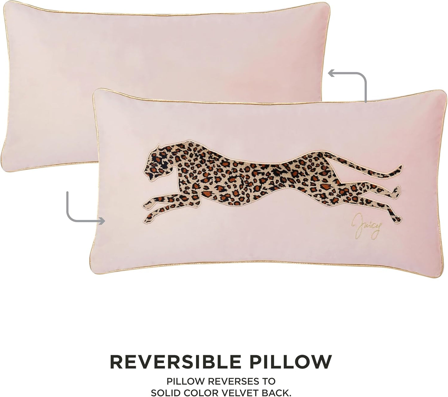 Juicy Couture Rectangle 1-Piece Decorative Accent, Premium Reversible Throw Pillow, Living Room and Bedroom Décor, 14"x24", Pink Blush