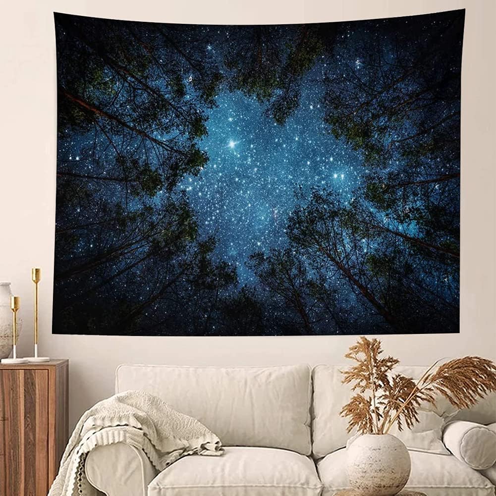 Llamazing Forest Tapestry Home Decor Landscape Living Room Bedroom Decoration Magic Tapestry Curtain (Looking Up at The Stars, 78''L×60''W)