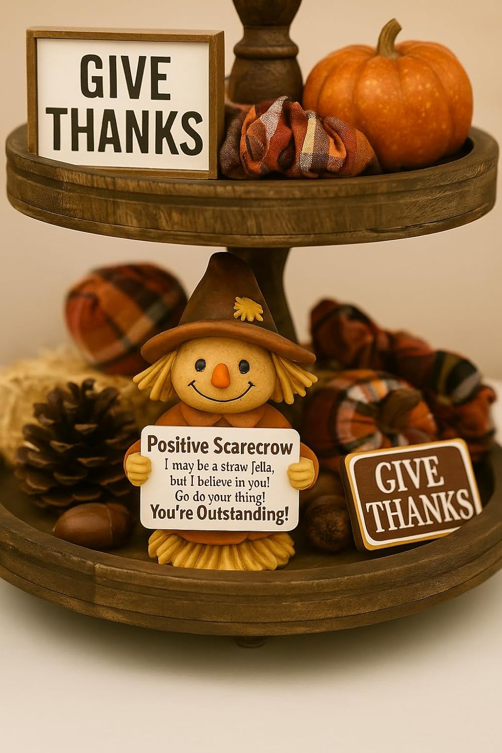 iStatue Positive Scarecrow Fall Figurine – 4.7" Tall Hand-Painted Resin Thanksgiving Decoration with Inspirational Sign – Autumn Harvest Tabletop Décor for Home, Office, Gift (Brown Scarecow)