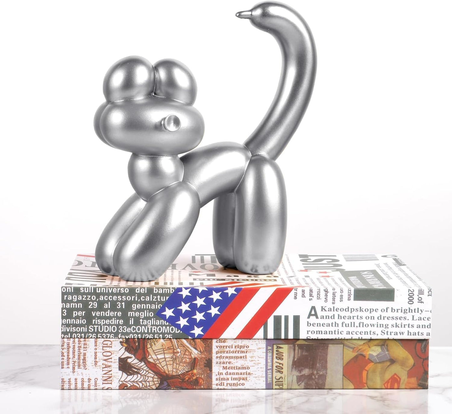 Cute Balloon Cat Statue Decor - 7.8 Inch Modern Cat Statue Ornament, Home Crafts Living Room Desktop Bedroom Sculpture Decoration (Silver, Small)