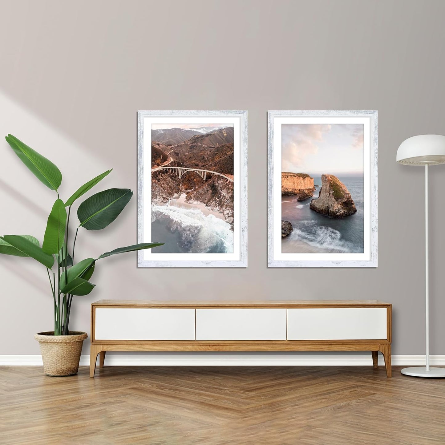 iRahmen 18x24 Picture Frame Set of 2 with Plexiglass, Distressed White Wood Poster Frame Display Picture 16x20 with Mat or 18 x 24 Without Mat for Photo Gallery Wall Mounting