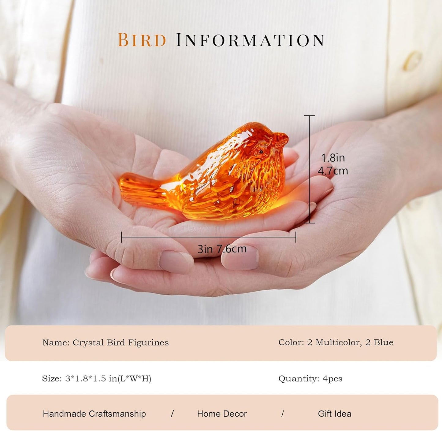 HDCRYSTALGIFTS 4pcs Crystal Bird Figurines, 3'' Miniature Crystal Animal Statues Decorative Glass Animal Figurines for Home Shelf Decor Unique Bird Gifts for Women Men