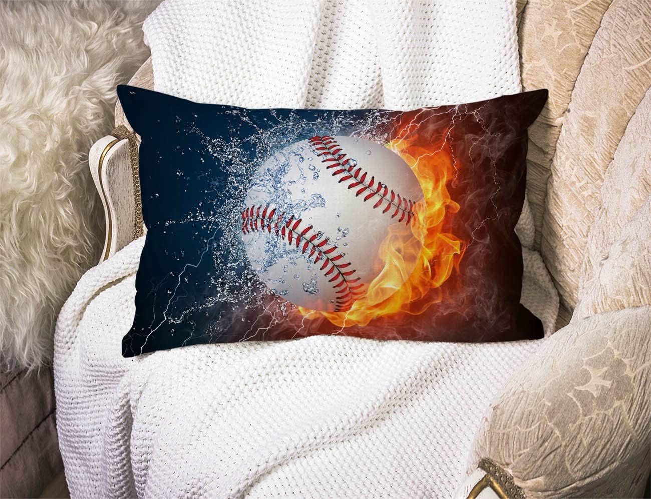 Farmhouse Decorative Outdoor Throw Pillow Covers for Couch Sofa Bed Baseball Ball in Fire and Water Pillow Cover Modern Decor Pillow Case 12 x 20 Inch