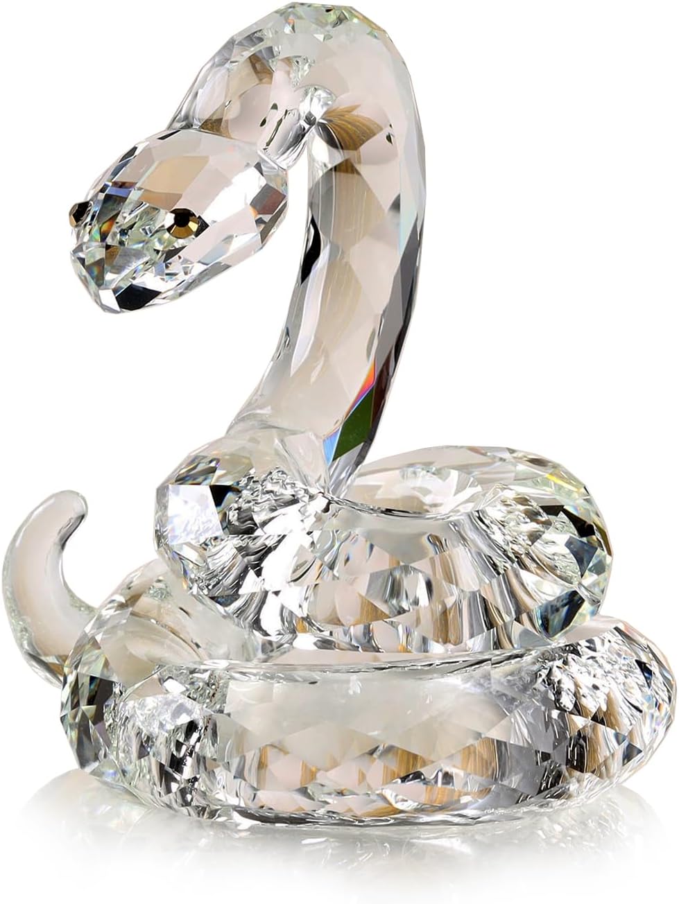 Crystal Coiled Snake Realistic Animal Holiday Collection Table top Ornament Home Decor Collectible Figurines Christmas New Year Gifts (Clear)