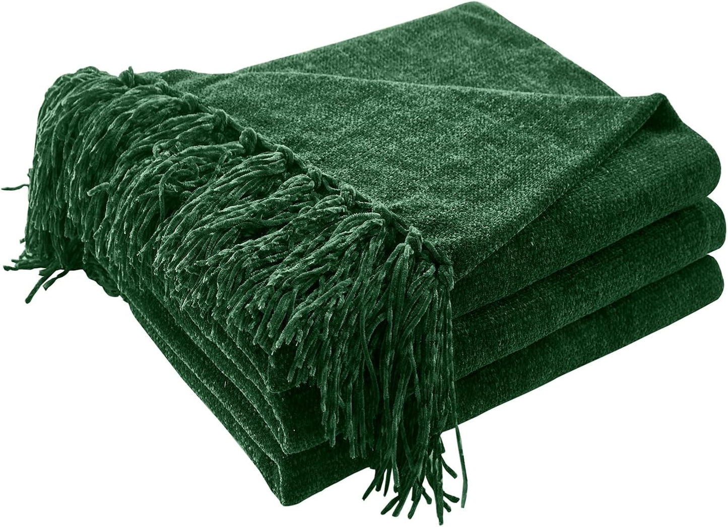 CozeCube Chenille Throw Blanket for Couch, Cozy Plush Fuzzy Decorative Christmas Green Blanket with Fringe Tassels, Lightweight Throws for Bed Sofa Gift Home Decor, 60"X80"