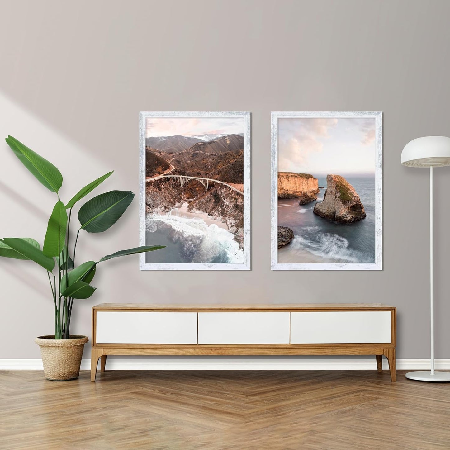 iRahmen 12x16 Picture Frame Set of 2 with Plexiglass, Distressed White Wood Poster Frames for Photo Gallery Wall Mounting Horizontal and Vertical