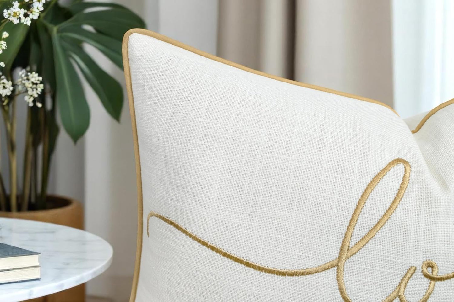 Love Sentiment Embroidered Lumbar Accent Throw Pillow Cover - Newlyweds, Bedroom Decor, Sofa - 12x18, Ivory