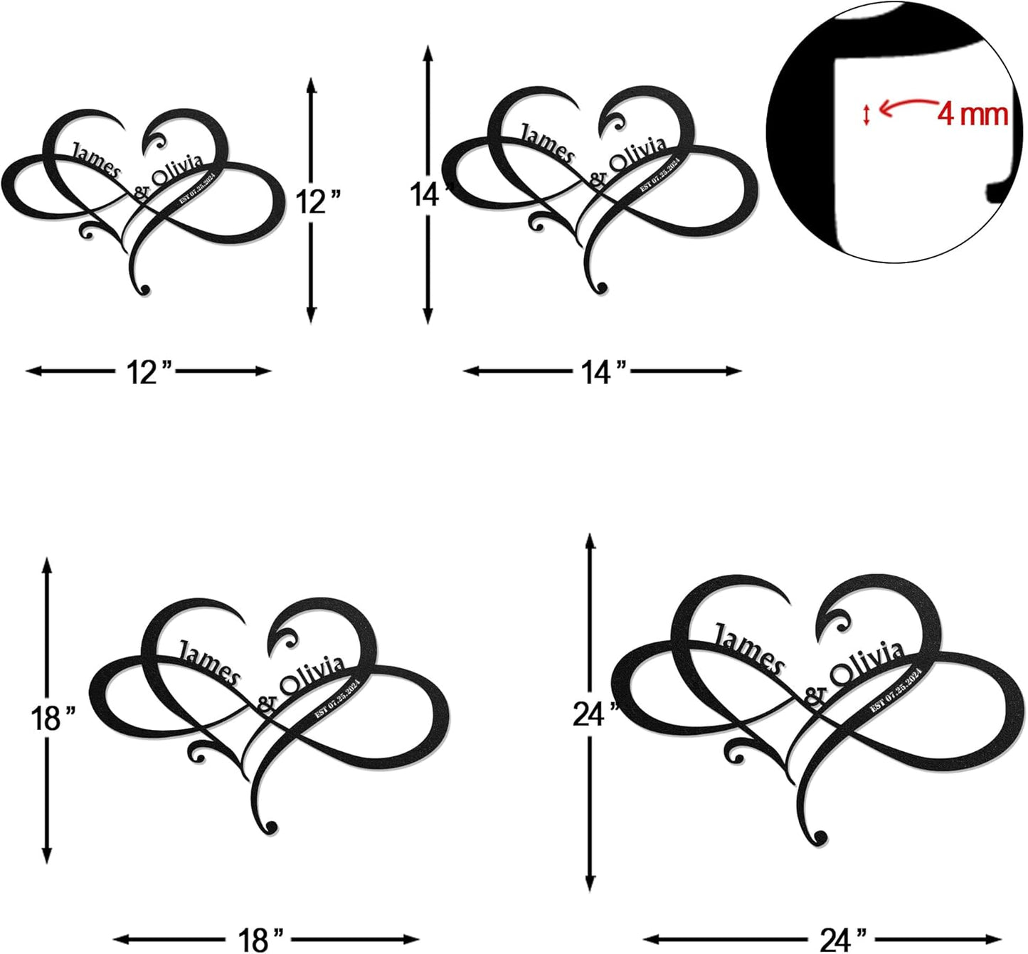 LULLBABYMALL Personalized Love Metal Sign - Customized Names and Date Wall Art, Infinity Metal Signs for New Home, Wedding, Couple, Christmas