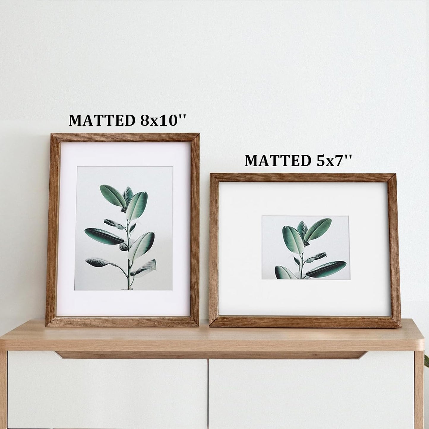 Egofine 11x14 Picture Frames Set of 4, Made of Solid Wood Covered by Plexiglass 5x7 and 8x10 with Mat or 11x14 without Mat, for Table Top Display and Wall Mounting Photo Frame,Walnut Brown