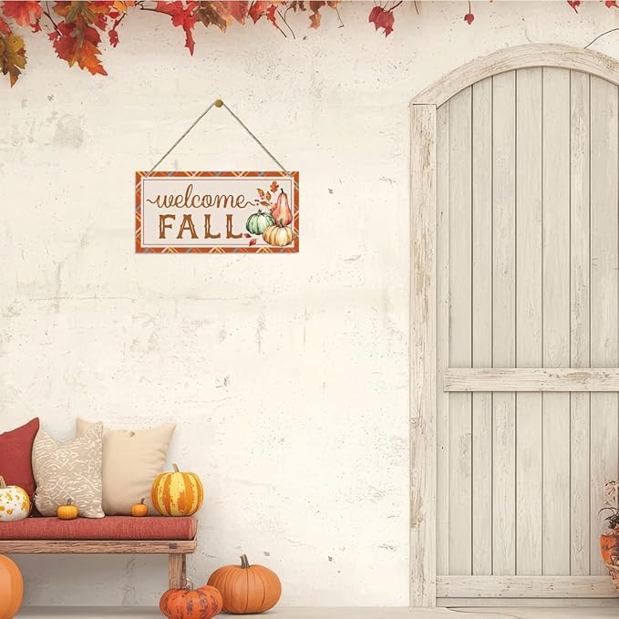Welcome Fall Sign, Autumn Front Door Porch Hanging Decoration, Decorative Wooden Hanging Signs, Farmhouse Home Wall Decor, Autumn Wall Art, Fall Harvest Party Decorations