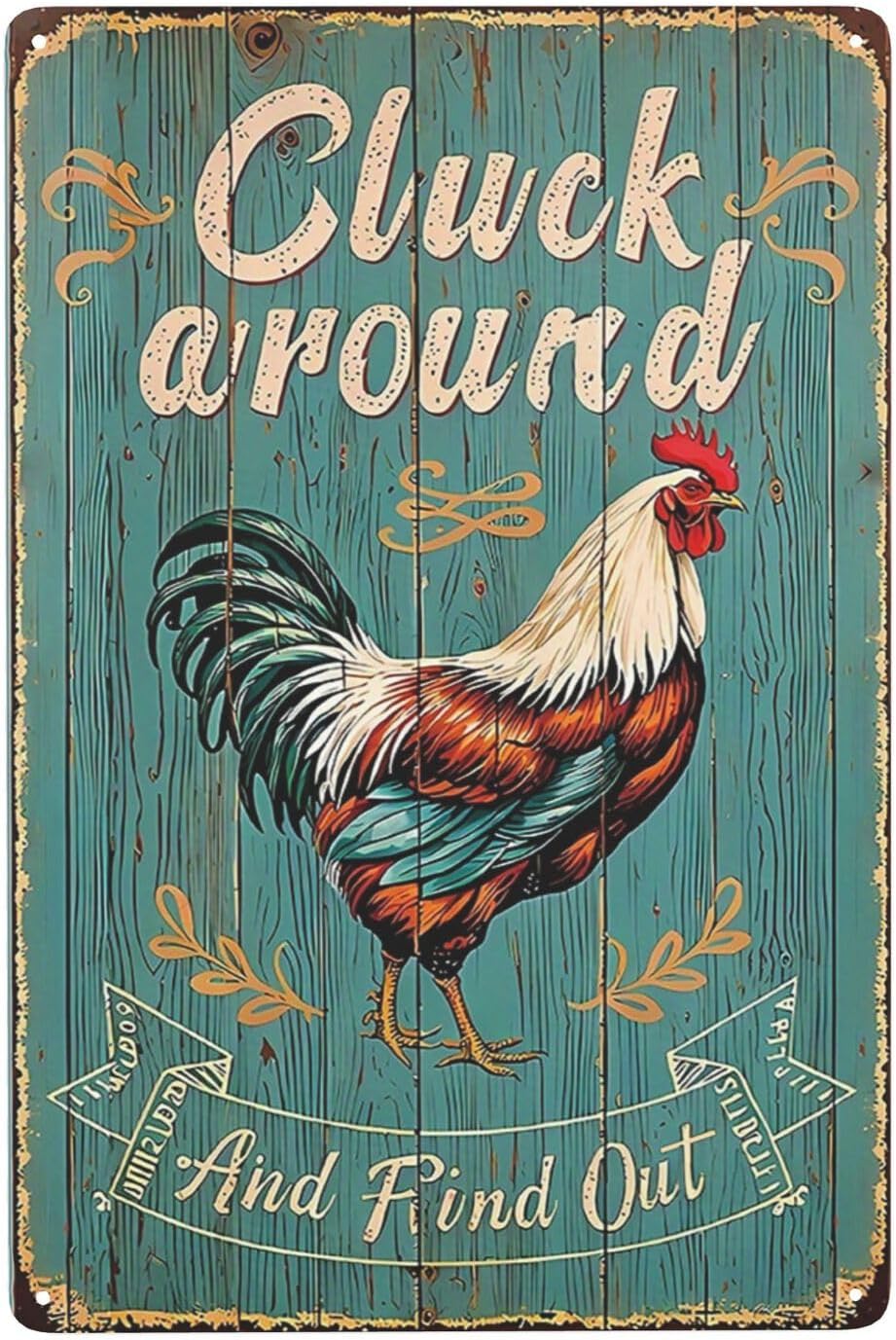 Funny Chicken Cluck Around And Find Out Funny Chicken Sign Farm Chicken Coop For Kicthen Garden Decor Vintage Metal Tin Sign Wall Plaque For Yard Outdoor Decor 12x8 Inch