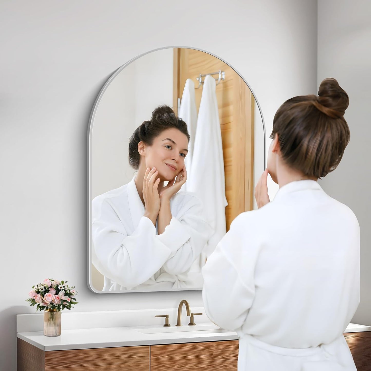 FORBATH Arched Bathroom Mirror 40x30 Inch, Silver Arch Wall Mirror with Aluminum Frame, Arched Mirror for Dresser, Fireplace,Entryway,Home Decor,Hanging or Leaning Against Wall