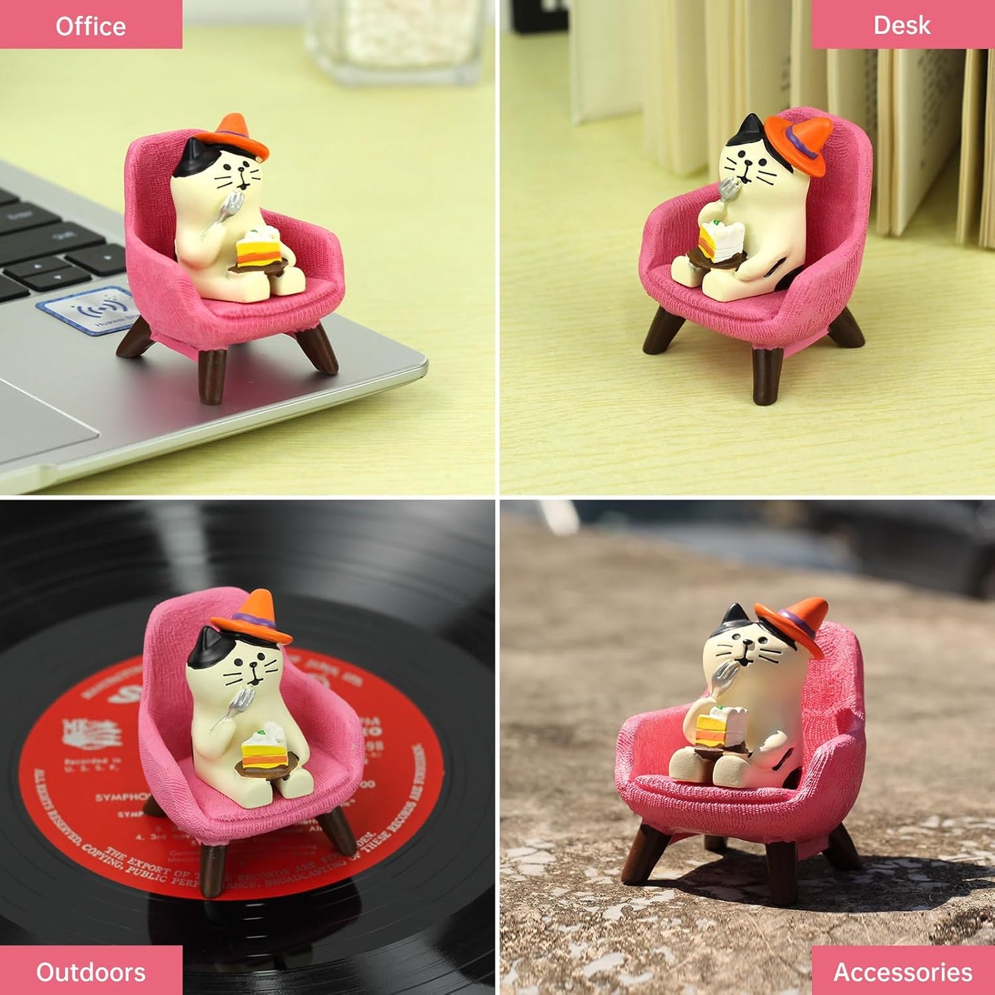 Cute Mini Cat Eating Cake Figurine Resin Cat for Office, Home Decoration Perfect Cute Cat Gift for Cat Lovers - Pink Sofa