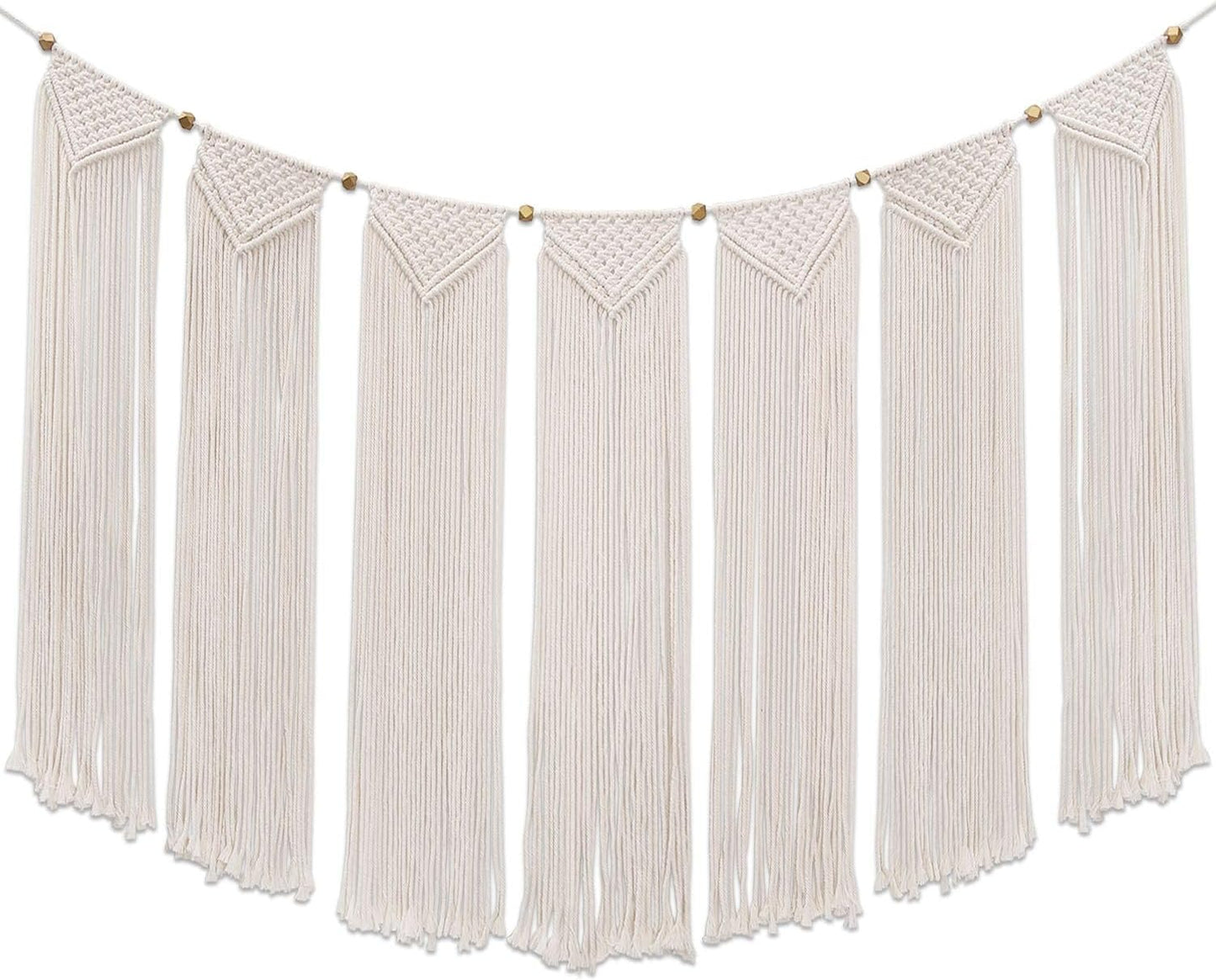 Flexzion Macrame Wall Decor Hanging Boho Hand Woven Tapestry Art Bunting Banner Bohemian Wall Decor for Home Bedroom Living Room Rustic Hippie Garland Baby Nursery, 47 Inch Cream White Cotton Curtain