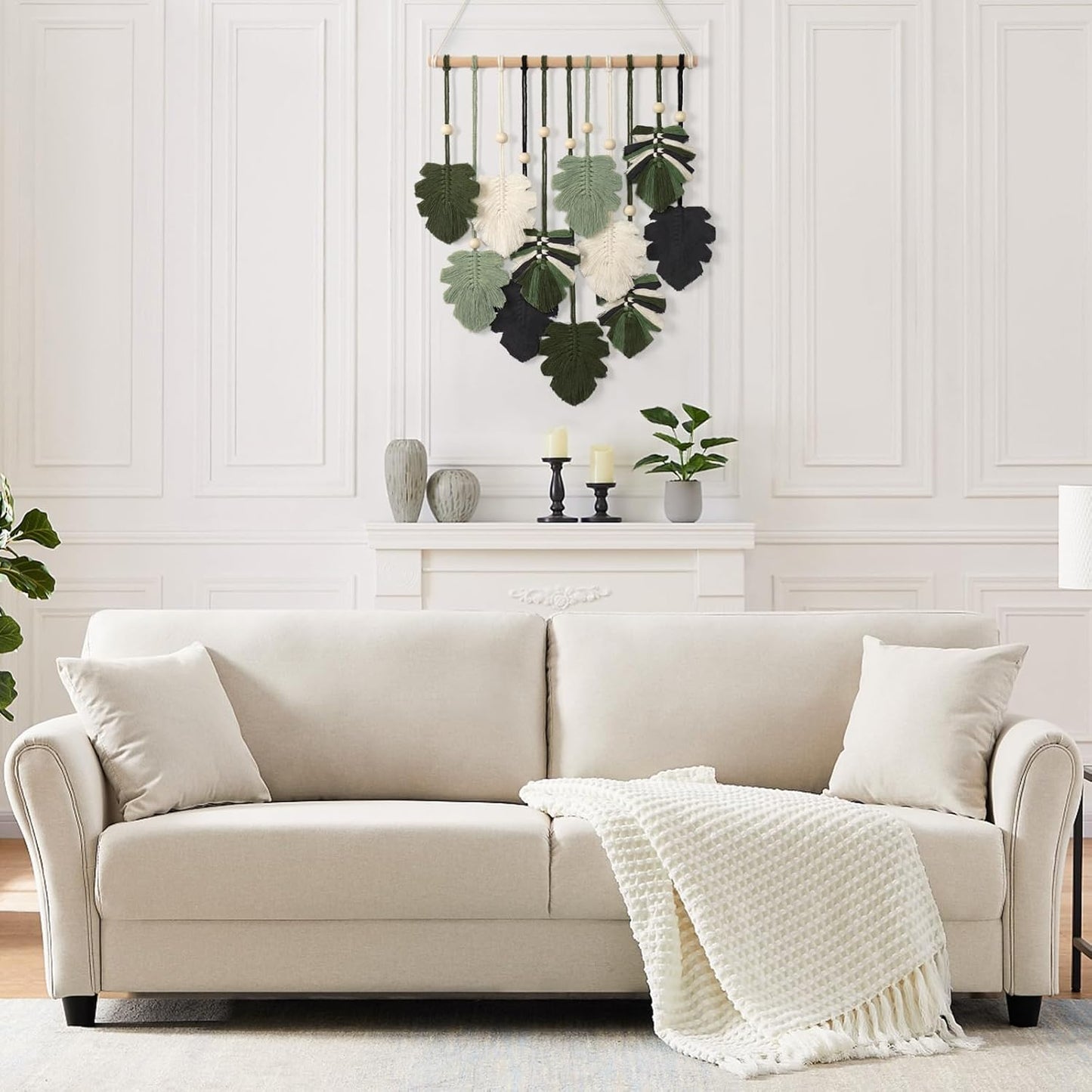 KHOYIME Macrame Wall Hanging Boho Home Decor, Bohemian Leaves Woven Yarn Tapestry Chic Aesthetic Wall Art Modern Handmade Leaf Hanging Decoration for Bedroom Living Room Nursery Office 15.7''W x 20''L