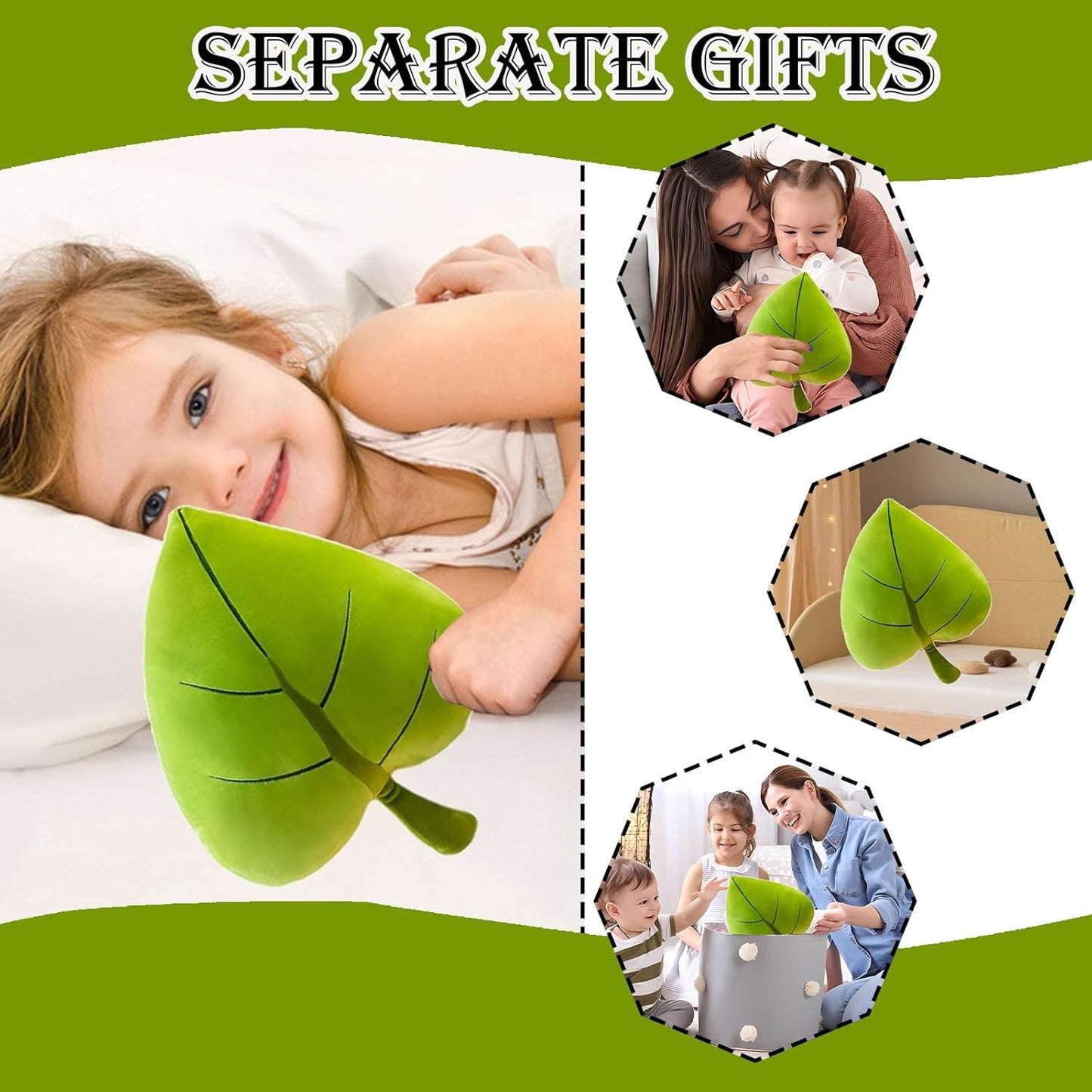Leaf Pillow,Green Stuffed Plant Plush Leaf Shaped Cushion Pillow Decor,19.7"