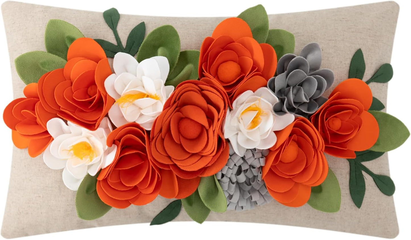 Decorative 3D Flower Throw Pillow Cover Accent Pillowcase Cushion Cover Case for Home Couch Sofa Bed Living Room Decor 12x20 Inch