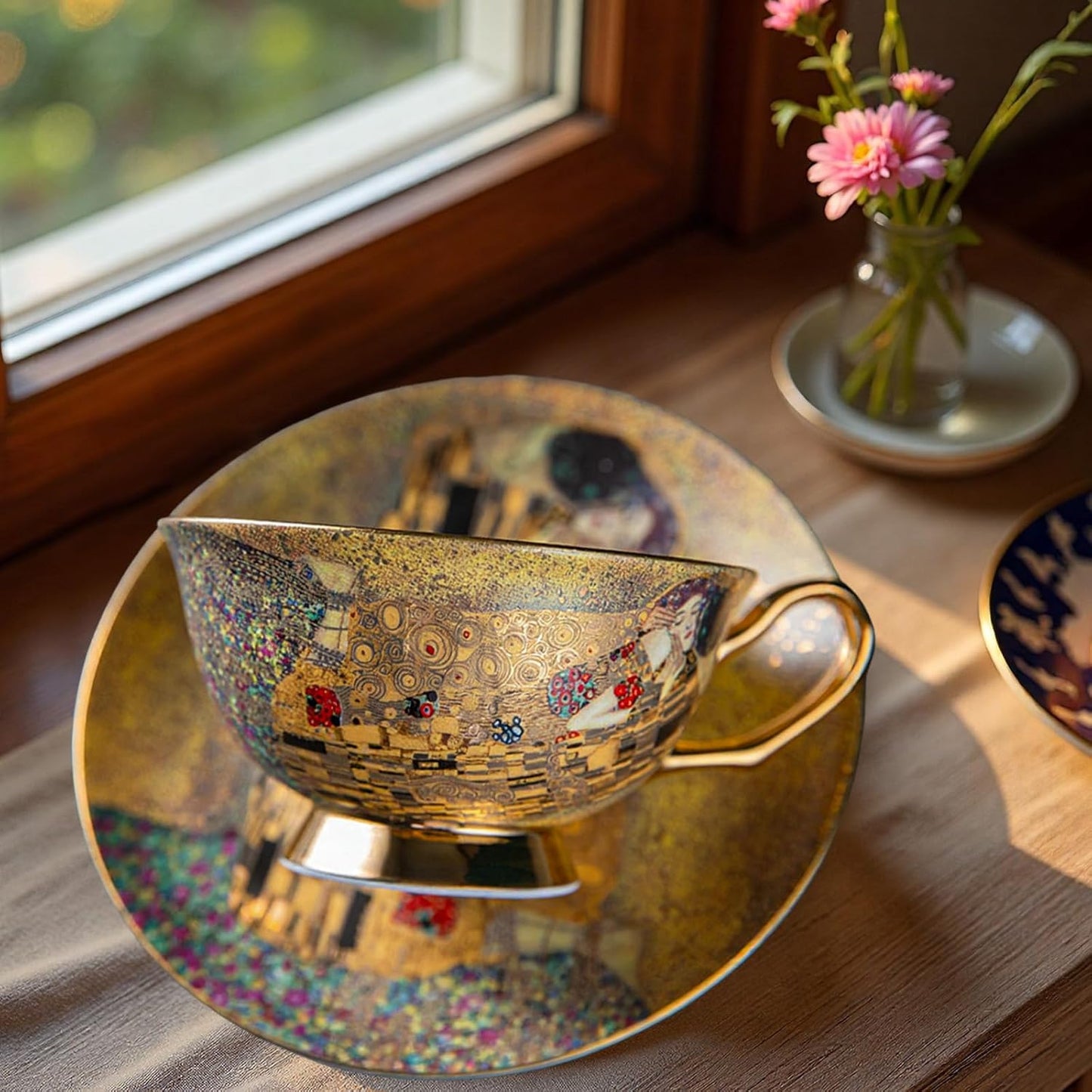 Ebrima Bone China Cup & Saucer Set, European Tea Cup Set with Spoon, Vintage Ceramic Coffee Cups for Home, Kitchen, Wedding, Christmas Gift