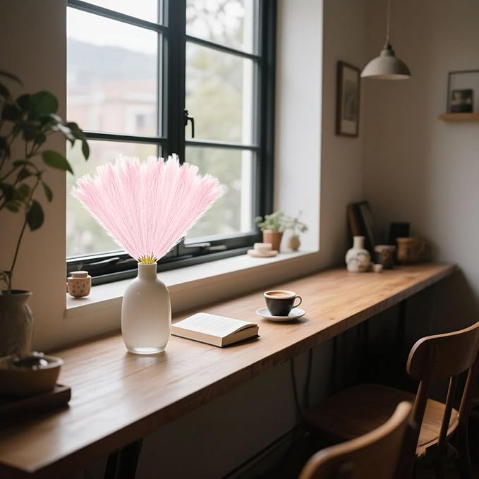 30 Pcs Light Pink Faux Pampas Grass, 17 Inches Artificial Pampas Grass Bulk, Short Fluffy Faux Pompas for Vase Filler, Home Boho, Wedding Anniversaries, Baby Shower Decoration