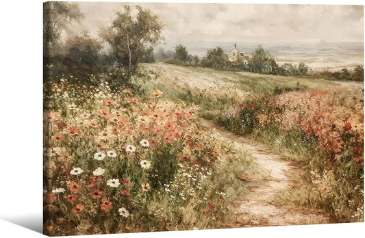 Landscape Wildflower Wall Art Nature Botanical Floral Posters Retro Cottagecore Plant Paintings Canvas Prints 12x16 inch Framed for Farmhouse Living Room Wall Decor