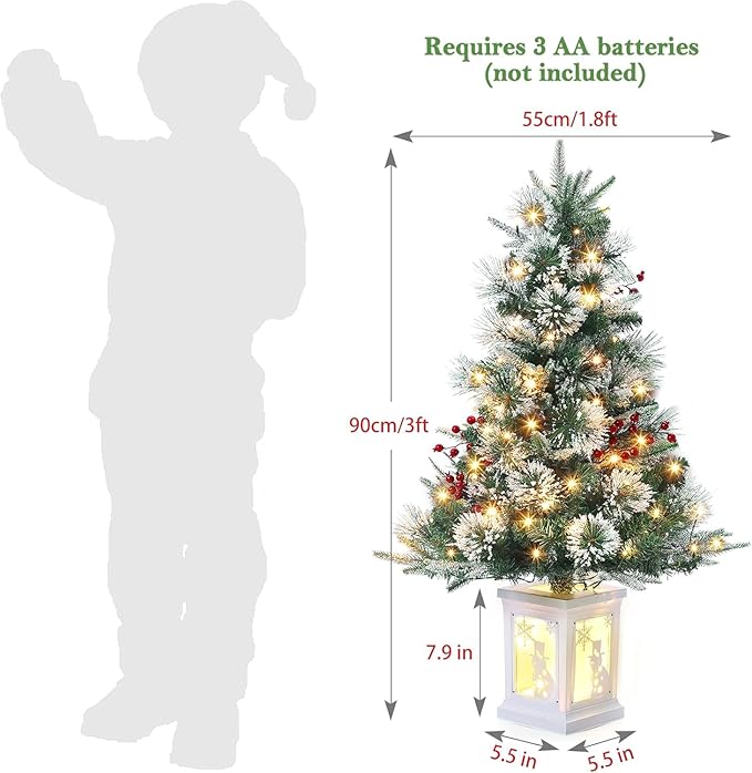3 Ft Pre-Lit Christmas Tree, Artificial Christmas Trees with Lighting, Xmas Trees with 78 Led Lights, Christmas Decoration for Home, Office, Easy Assembly