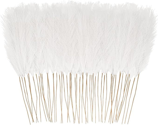 50pcs White Faux Pampas Grass Decor, 21.6" Short Artificial Pompous Grass Floral Fake Pompas Grass Branches Vase Filler Flower Arrangement for Home Wedding Boho Decor