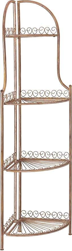 SAFAVIEH PAT5013A Collection Abarrane Rusty Orange Wrought Iron 4 Tier Outdoor Corner Shelf Shelve