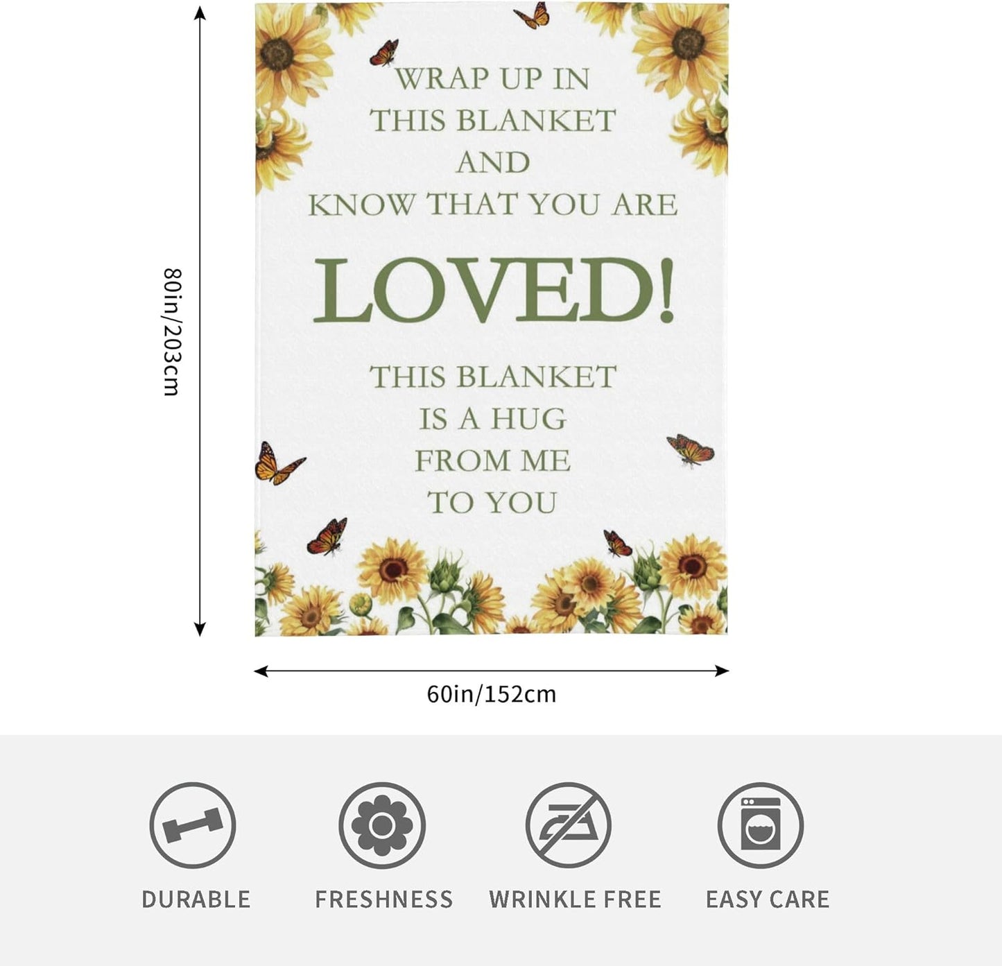 Healing Hug Throw Blanket, Sunflower Butterfly Fuzzy Blanket, Ultra Soft Cozy Flannel Throw Blankets Lightweight Fleece Blankets for Bed Couch Sofa 60"×80"