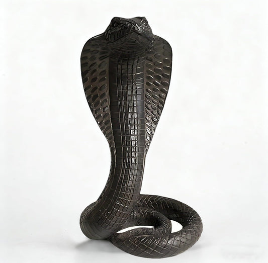 King Cobra Snake Statue Realistic Snake Resin Figurine Handcrafted, Indoor/Outdoor Animal Ornaments for Home Office Garden Yard Decor, Unique Gift for Collectors, Black
