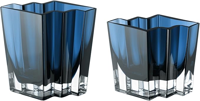 Glass - Vase - Blue - Teal - Chevron Design - 6.75" Height - Heavy Durable - Made in Europe - by Barski