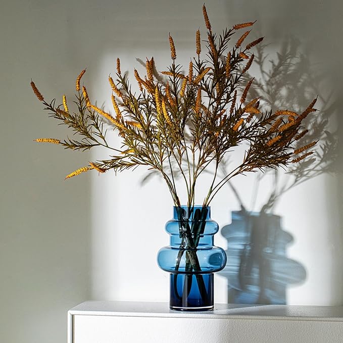 Clear Blue Bubble Glass Flower Vase, Modern Boho Ins Style Vase for Hydroponic Plants Bouquet, for Home Room Office Book Shelf Wedding Table Decor (W 6" X H 9.4")