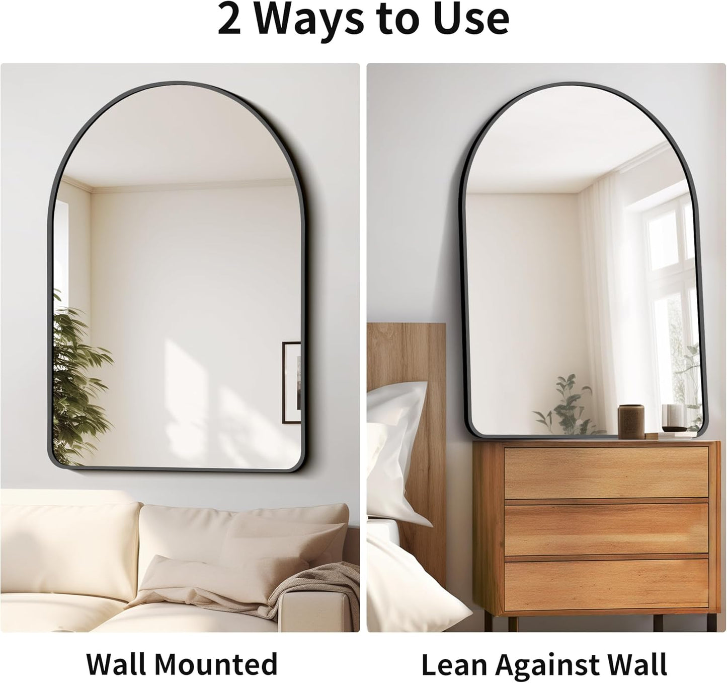 FORBATH Arched Mirror 32x48 Inch, Bathroom Mirror Wall Mounted Modern Black Aluminum Alloy Frame Decor Large Dresser, for Bedroom Living Room Entryway, Hanging or Leaning Against Wall
