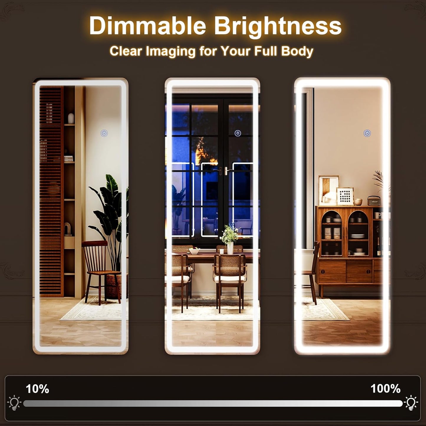 LED Rectangular Corner White Full Length Mirror - 16“ x 60” Brightness Adjustable, Touch Screen Control, Wall Mounted or Freestanding, for Bedroom Living Room Cloakroom Dressing Mirror