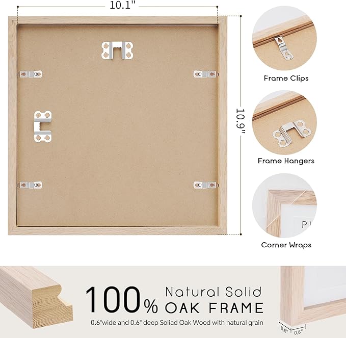 10x10 Oak Wood Picture Frame - Minimalist 10x10 Poster Frame, 10"x10" Frame Wood, Natural Solid Wooden Picture Frames for Wall Art Photo and Prints(3 Pack, Beige)