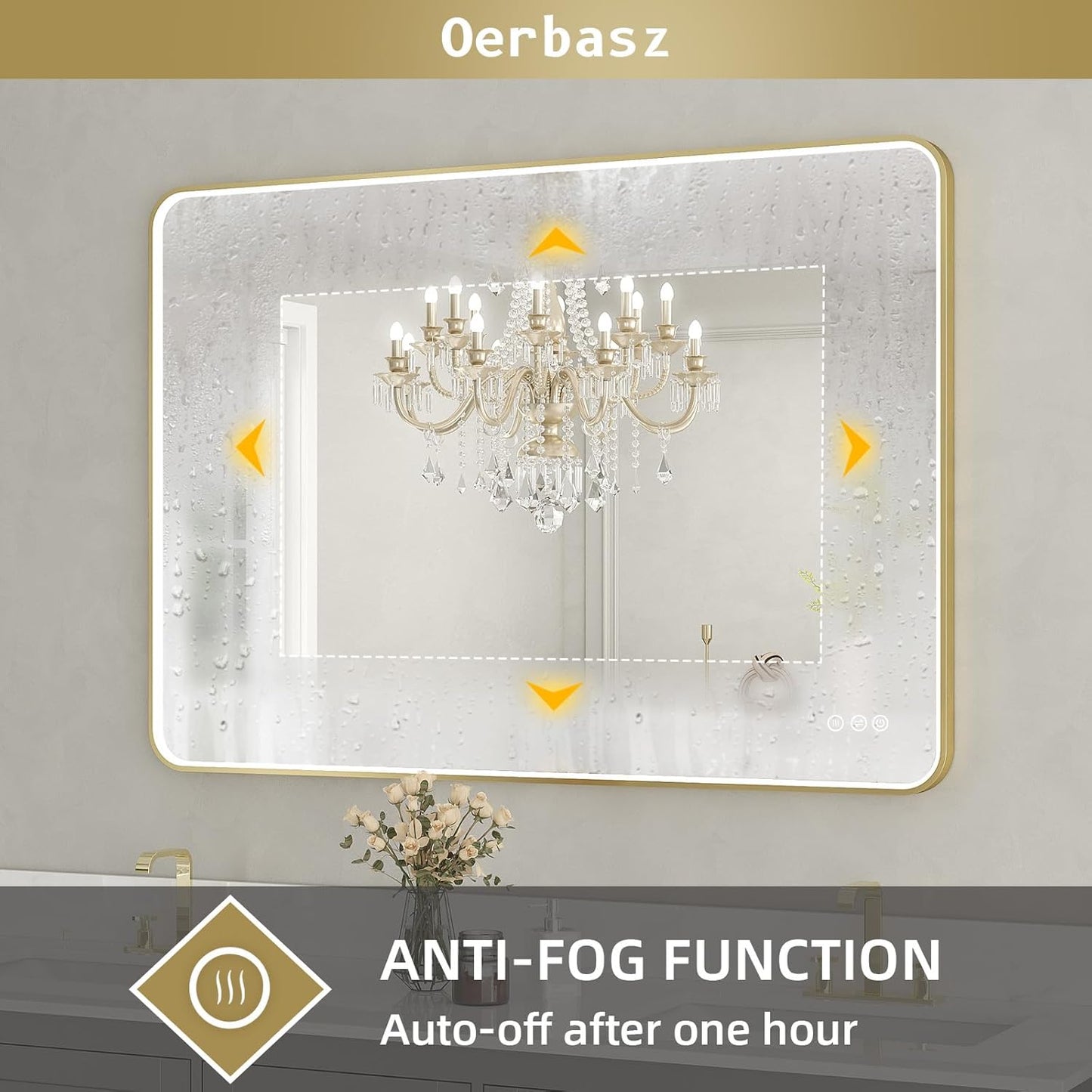 LED Mirror for Bathroom 40X28 Inch Gold Framed with Anti-Fog, Stepless Dimmable, Front Lit, LED Bathroom Vanity Mirror for Wall, Memory Function, Shatter-Proof