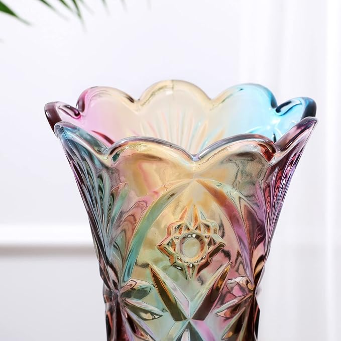 Glass Colorful Vase,Glass Flower Vase Decor for Home Dining Table Living Room,Office Wedding Holiday Party,Handmade Pattern