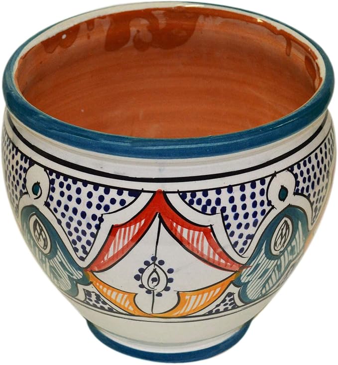 Treasures Of Morocco Flower Pot Moroccan Spanish Garden Drain Hole Ceramic Planter Handmade