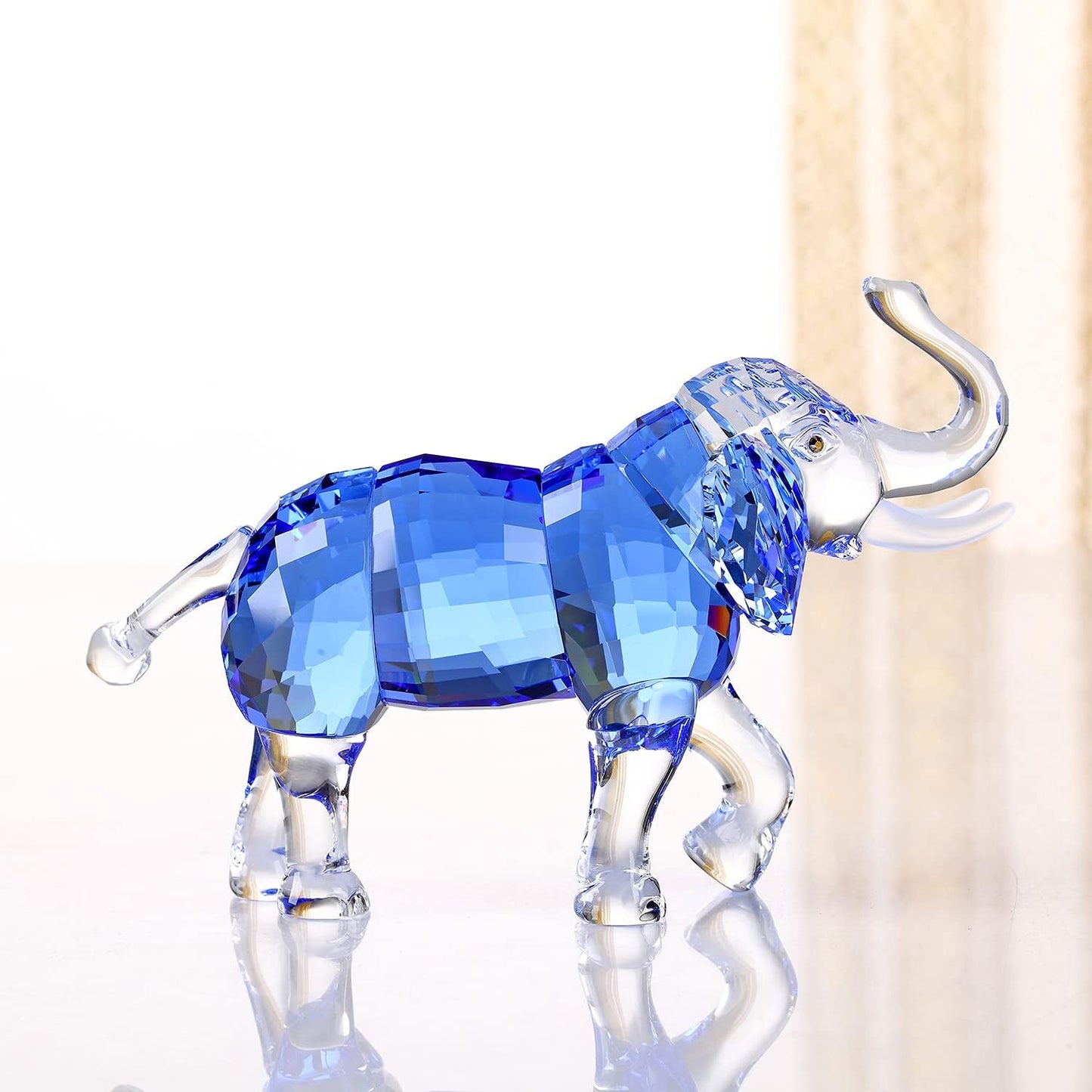 Crystal Lucky Elephant Figurine Collection Ornament Statue Animal Collectible Home Decor (Blue)