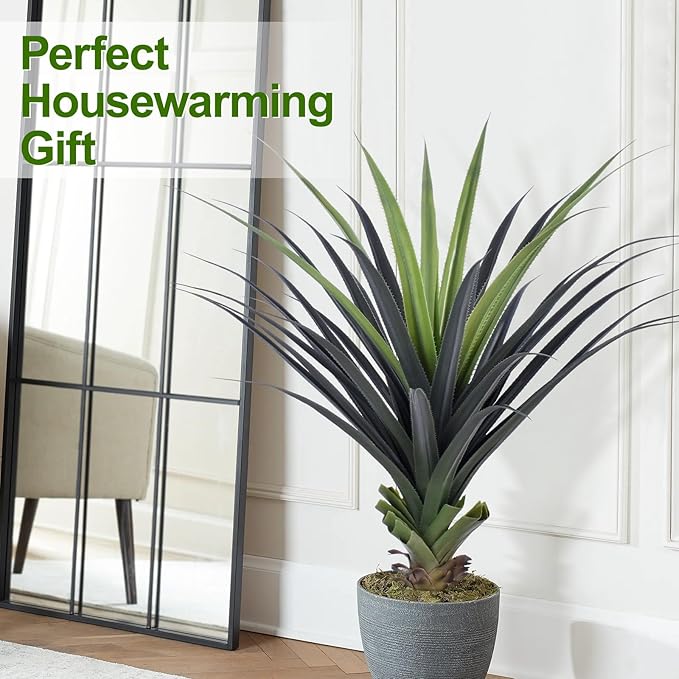 4ft Artificial Spiked Agave Plant, 48inch Faux Agave Plants Indoor Realistic Floor Plant Perfect for Front Porch, Patio, Indoor Outdoor Home, Office Decor (Set of 2)