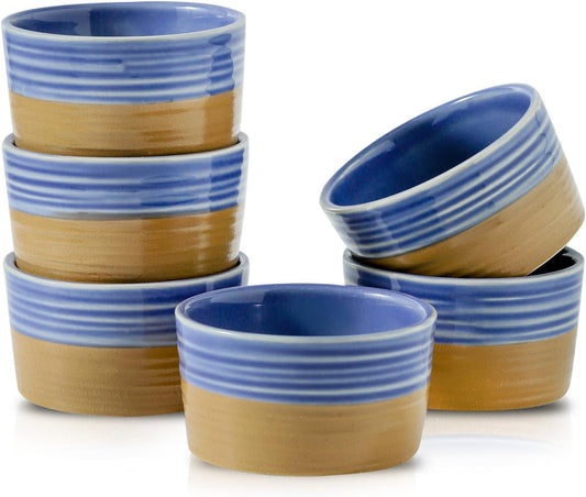 Hasense Ceramic Ramekins 8 oz, Creme Brulee Ramekins Set of 6, Small Baking Bowls for Pudding, Snack, Ice Cream, Serving Dip, Custard Cups, Holiday Gift, Oven Safe, Blue-purple
