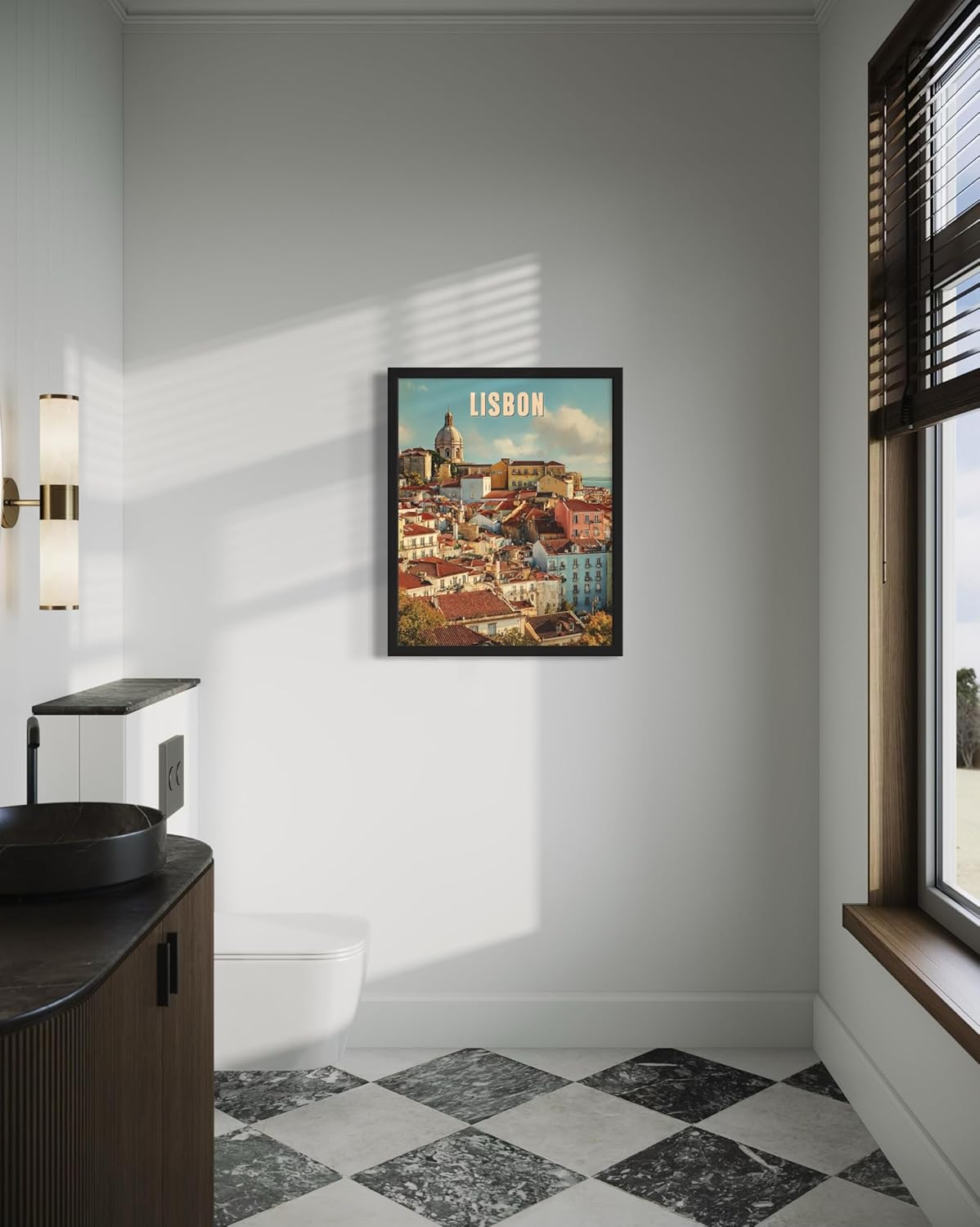 Lisbon, Portugal Art Print Poster, Europe Vintage City Retro Photography Skyline Travel Bedroom Bathroom Living Room Decor 183 (Lisbon, Portugal, 11 x 14 inches, Black Frame)