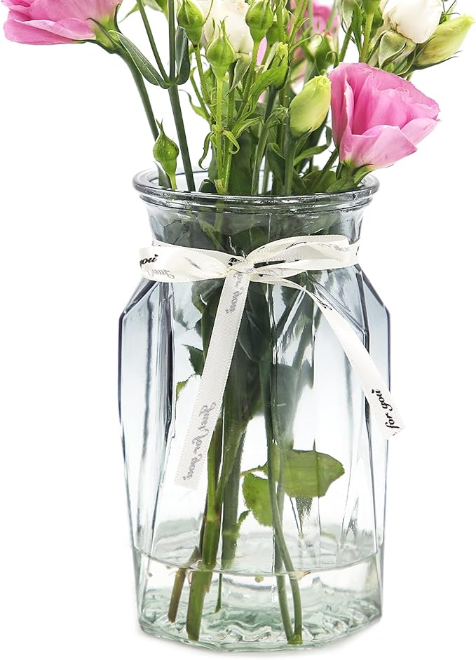 OFFIDIX Glass Vase, Geometric Faceted Design Flower Vase for Weddings, Events, Decorating, Arrangements, Office, or Home Decor