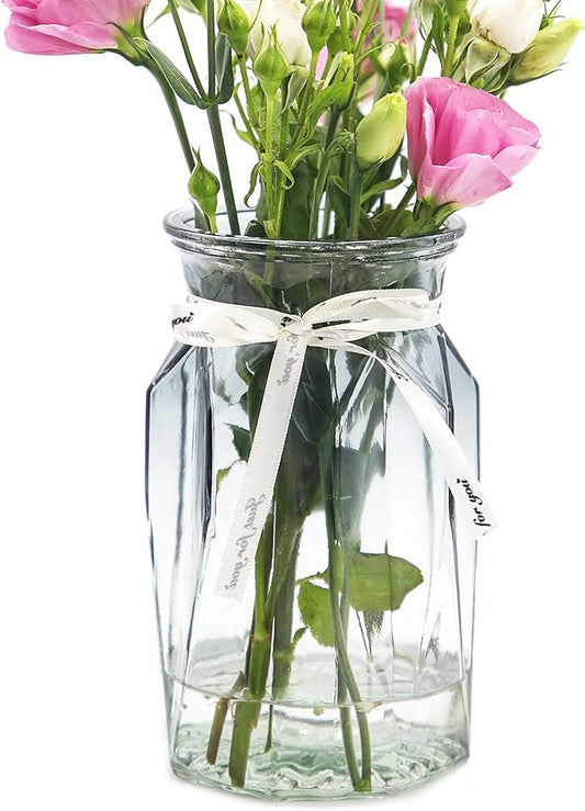 OFFIDIX Glass Vase, Geometric Faceted Design Flower Vase for Weddings, Events, Decorating, Arrangements, Office, or Home Decor