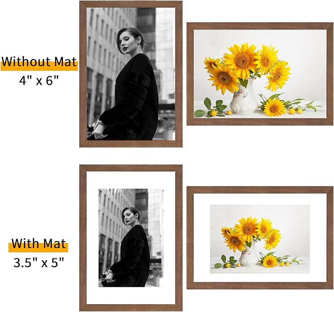 4x6 Oak Wood Picture Frame - 4"x6" Photo Frame, 4x6 Picture Frame Wood, Natural Solid Wooden Picture Frames for Wall Art Photo and Prints(1 Pack, Walnut)