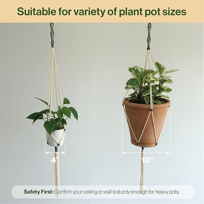 Macrame Plant Hanger Polyester Rope 42 Inch Outdoor Indoor Adjustable Hanging Planter for up to 10 Inch Plant Pot Modern Boho Home Decor (Ivory/Forest Green)