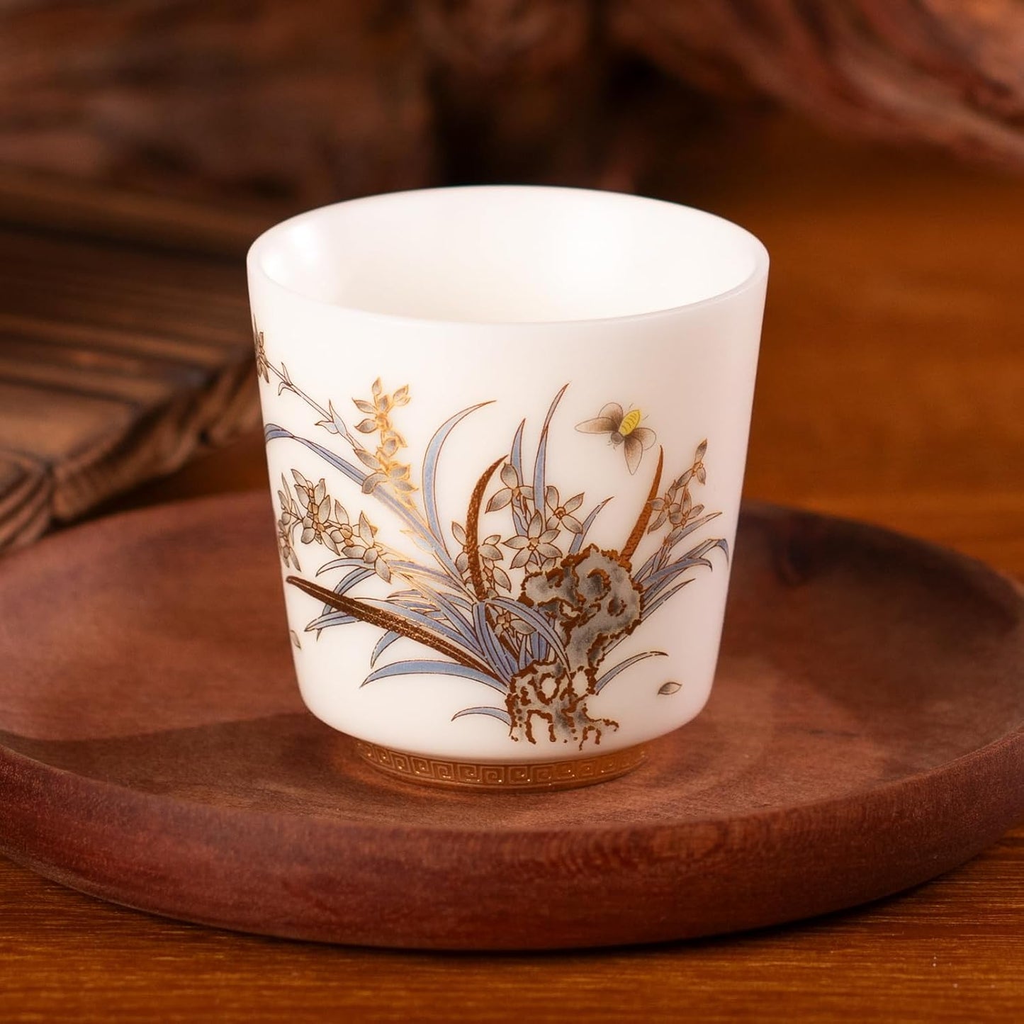 KAMMAK Ceramic Tea Cups Small, Cute Vintage Coffee Cup Set of 2, Porcelain Teacups Espresso Mug, 3.4oz Hand Painted Chinese Afternoon Tea Party Mugs, Birthday Gift for Women Men, Dagao Mouth