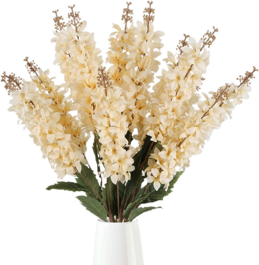 IPOPU Faux Silk Delphinium Flowers 5PCS Artificial Champagne Snapdragon Fake Flower 34.2inch Long Stem Hyacinth Flower for Wedding Home Garden Floral Arrangement Table Centerpiece Decor(Champagne)