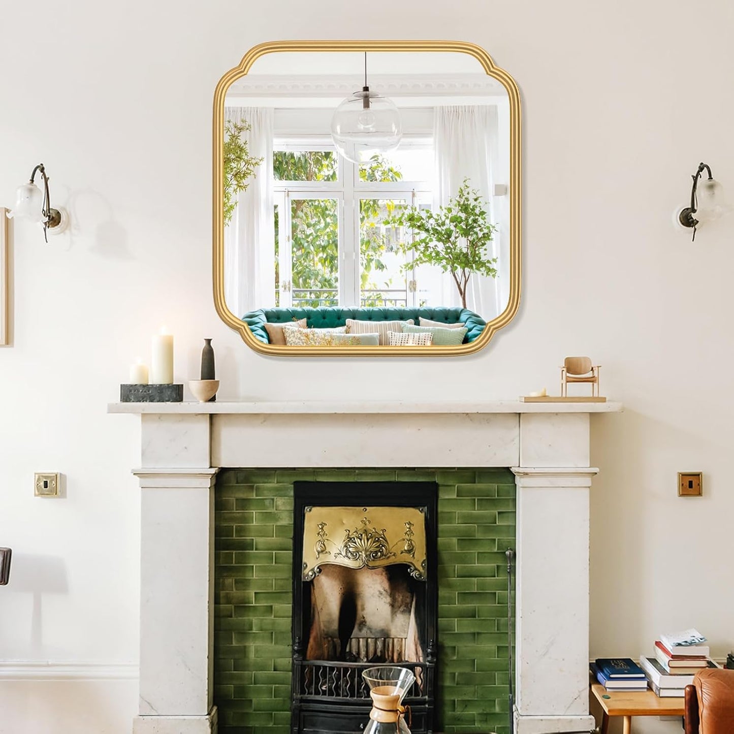 Gold Bathroom Mirror for Wall 24" x 24" Modern Rounded Corner Square Mirror with Non-Rusting Iron Metal Framed Bathroom Vanity Mirror for Over Sink Wall Decor Horizontal/Vertical