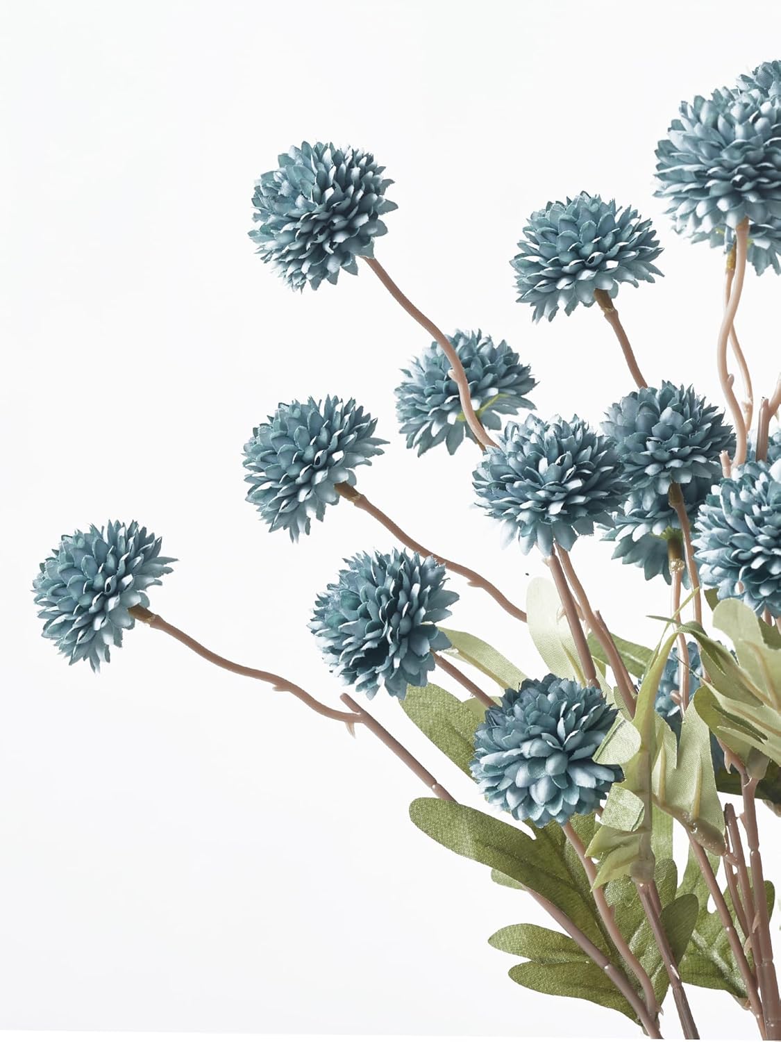 InnoGear Silk Flowers Pompon Mums Artificial Flowers, 5pcs 25 Heads Fake Mini Chrysanthemums with Long Stems Bulk Faux Kiku Flower for Decoration Memorial DIY Wedding Bouquets Centerpieces, Dusty Blue